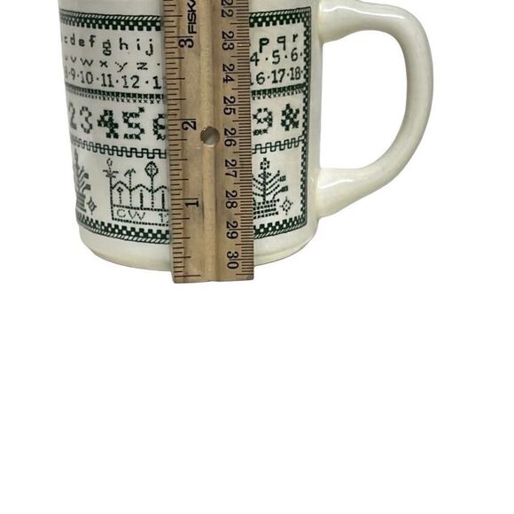 Vintage White Green Sampler Mug USA Crafter Needlepoint Cross Stitch Coffee Mug - Picture 8 of 8